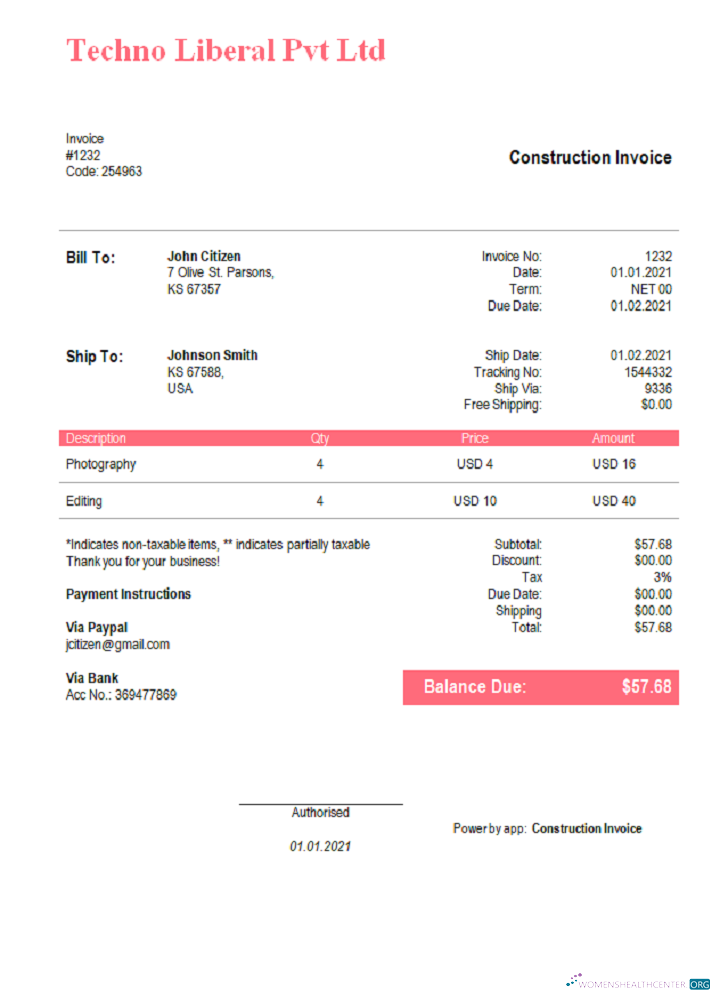 Download USA Techno Liberal Pvt Ltd invoice Photoshop template